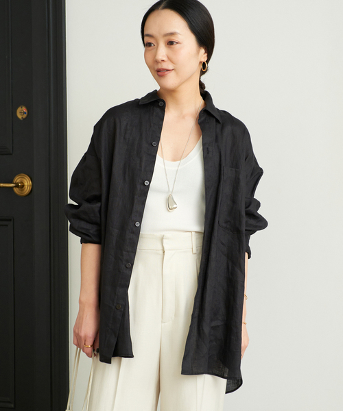 極美品 plage リネンレーヨンワイドシャツ F 黒 plage ブラウス シャツ Linen Big レディース : ZOZOTOWN Yahoo