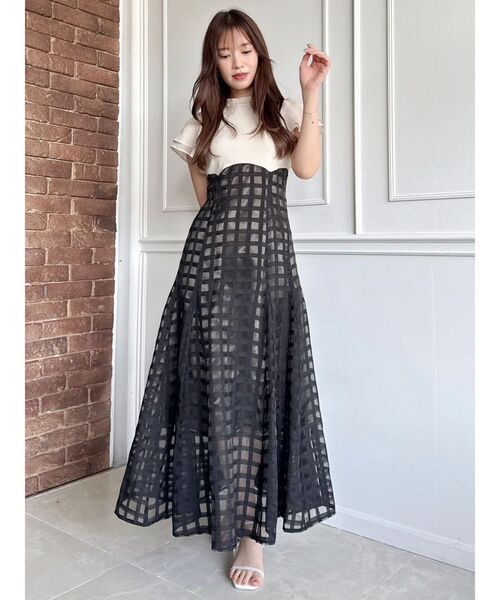 【お値下げしました】dazllin シアーチェックパイピングワンピース レイヤードパイピングニットワンピース[品番：MKSW0047676