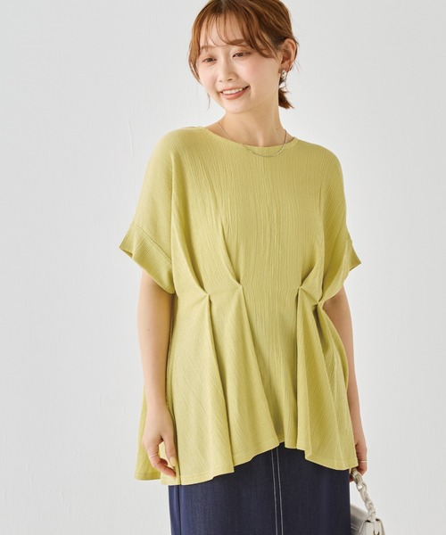 plantation プランツ 楊柳ブラウス　Vネックプルオーバーオーバーサイズ LAVEANGE（ラビアンジェ） ブラウス シャツ 夏 半袖 「洗える」楊柳