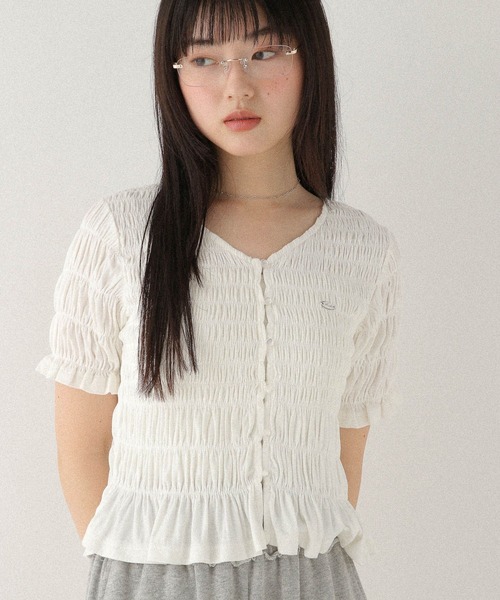 tシャツ モチーフシャーリングカットTEE　574588 レディース