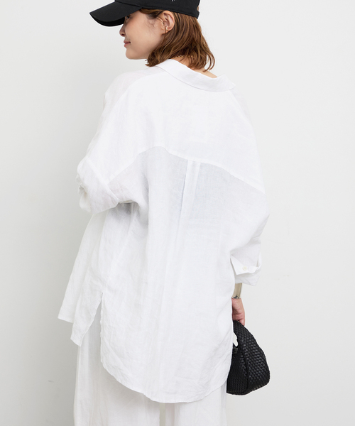 定価30800円 ドゥーズィエムクラス リネンワイドシャツ 白 Deuxieme Classe ブラウス シャツ *New Linen ワイドシャツ
