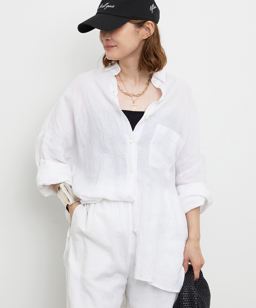 定価30800円 ドゥーズィエムクラス リネンワイドシャツ 白 Deuxieme Classe ブラウス シャツ *New Linen ワイドシャツ