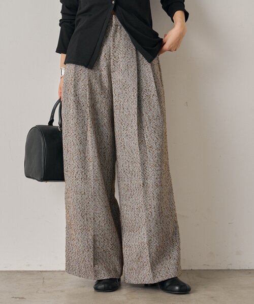 Loungedress パンツ 「全骨格細見え」ツイード2タックワイドパンツ  