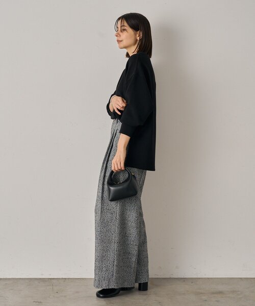 Loungedress パンツ 「全骨格細見え」ツイード2タックワイドパンツ  