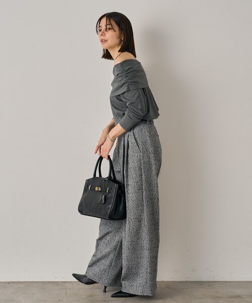 Loungedress パンツ 「全骨格細見え」ツイード2タックワイドパンツ  