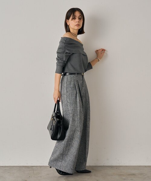 Loungedress パンツ 「全骨格細見え」ツイード2タックワイドパンツ  