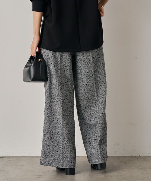 Loungedress パンツ 「全骨格細見え」ツイード2タックワイドパンツ  