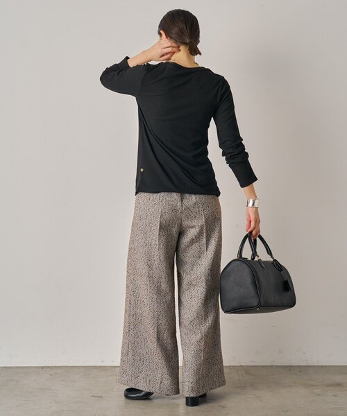 Loungedress パンツ 「全骨格細見え」ツイード2タックワイドパンツ  