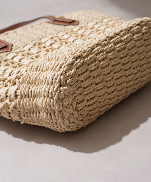 トートバッグ PU使い 編み込み かごバッグ / PU woven basket bag