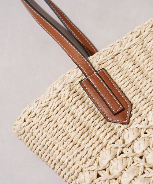 トートバッグ PU使い 編み込み かごバッグ / PU woven basket bag