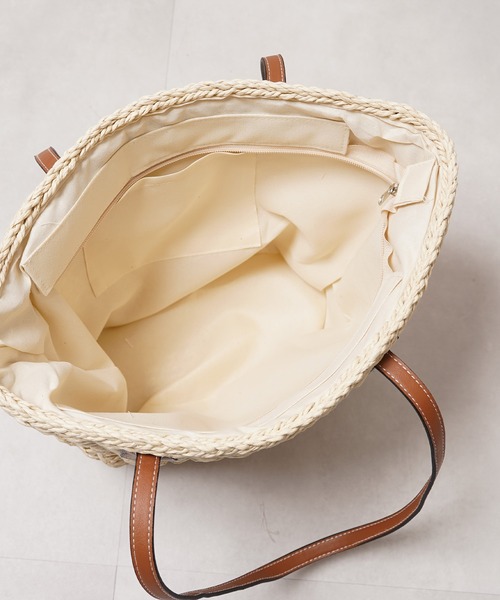 トートバッグ PU使い 編み込み かごバッグ / PU woven basket bag