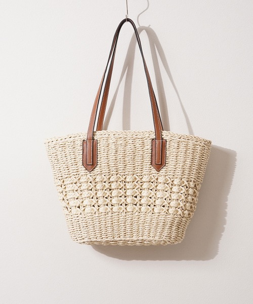 トートバッグ PU使い 編み込み かごバッグ / PU woven basket bag