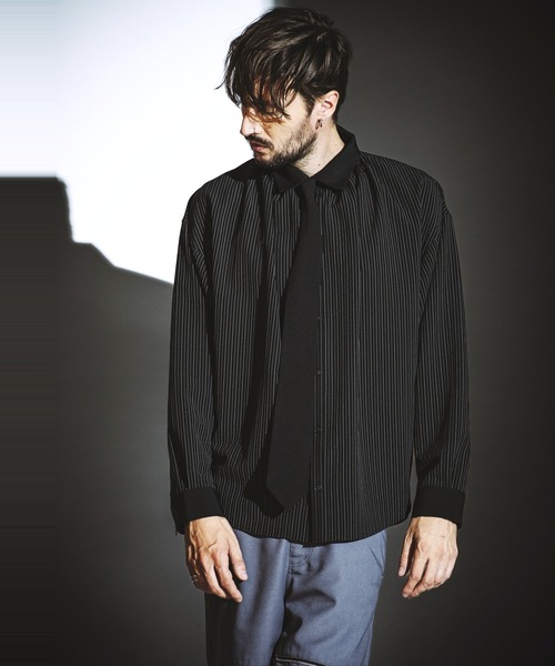 THE NEW HOUSE ビッグシャツ black NO ID.（ノーアイディー） シャツ 「NO ID.」Neck Gather Big Shirt