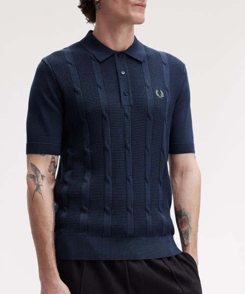 FRED PERRY ポロシャツ Textured Cable Knit Polo Shirt