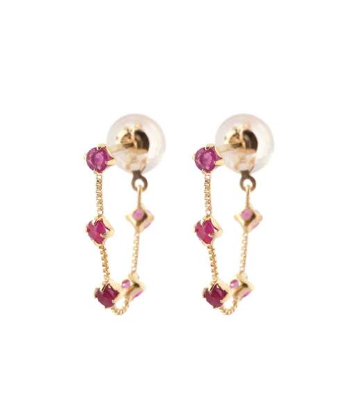 SIENA ROSE（シエナロゼ） ピアス ルビーチェーンフープピアス