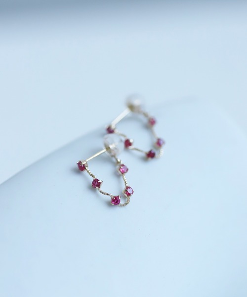 SIENA ROSE（シエナロゼ） ピアス ルビーチェーンフープピアス