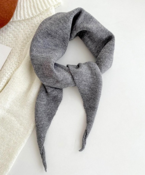 スカーフ バンダナ ウール混 6色展開 三角ニットスカーフ レディース