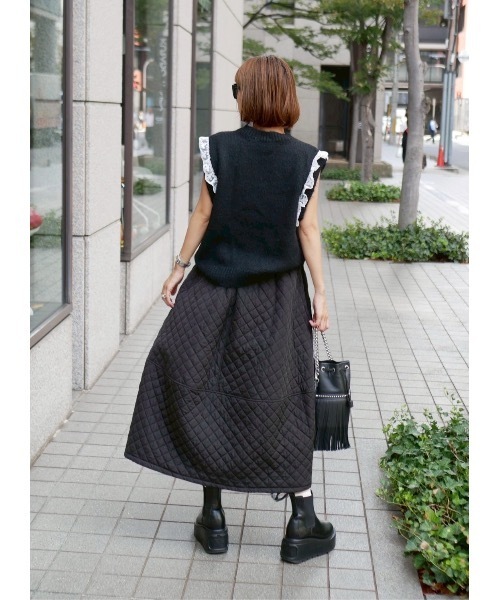 BeBeoD（ベベッド） ベスト ジレ 袖レースデザインニットベスト