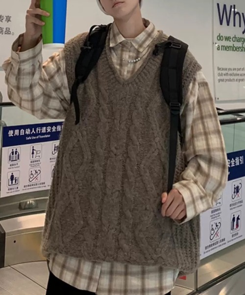 nagonstans アシンメトリー ケーブル ニット ベスト M ネイビー