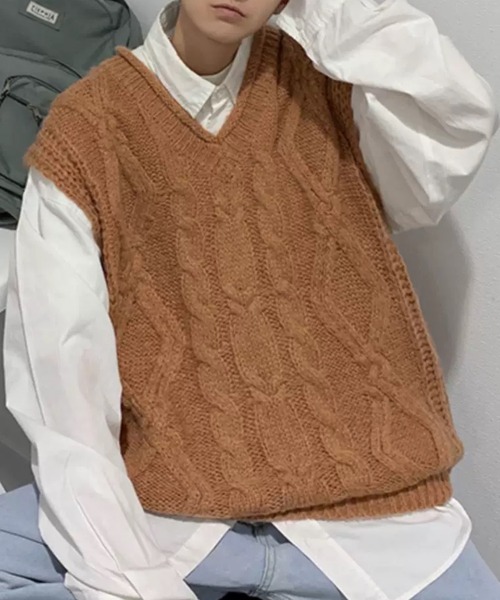 CELENA BEATS ベスト ジレ ケーブル ニット オーバーベスト メンズ