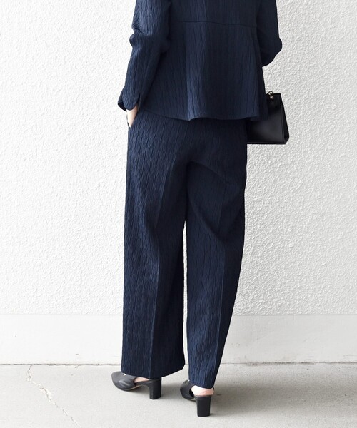 ネイビー パンツ タグ付き SHIPS any パンツ any:「手洗い可能」ジャカード タック セミワイド