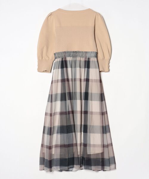 ブルーレーベル、ベージュ チェック柄 サイドパネル ワンピース 38 BLUE LABEL CRESTBRIDGE（ブルーレーベルクレストブリッジ） コンビ