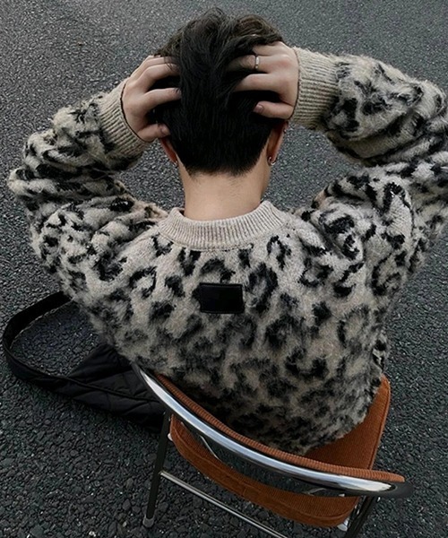 NO WAY ニット セーター /Bz/シャギーヒョウ柄オーバーサイズニット