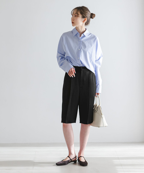 ハーフパンツ パンツ コンパクトサテンバミューダーパンツ レディースの画像