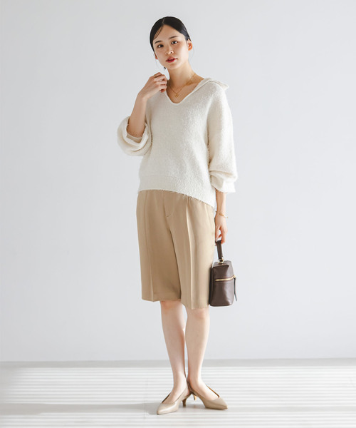 ハーフパンツ パンツ コンパクトサテンバミューダーパンツ レディースの画像