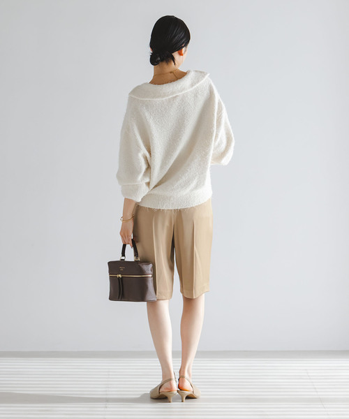 ハーフパンツ パンツ コンパクトサテンバミューダーパンツ レディースの画像