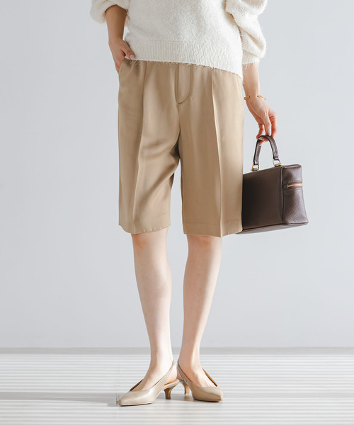 ハーフパンツ パンツ コンパクトサテンバミューダーパンツ レディースの画像