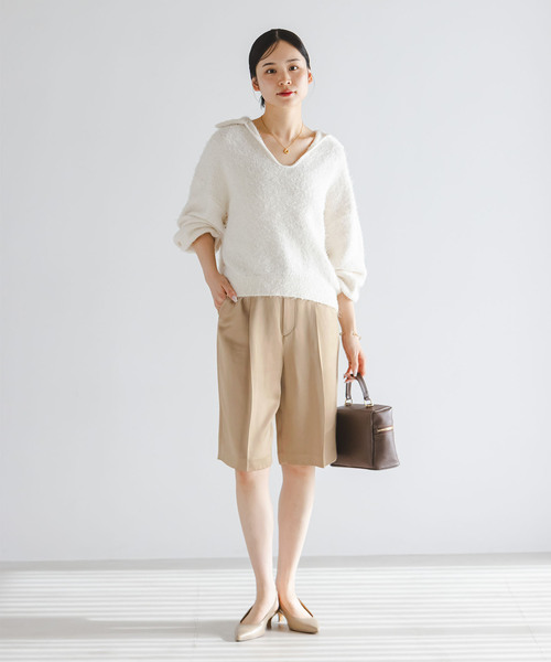 ハーフパンツ パンツ コンパクトサテンバミューダーパンツ レディースの画像