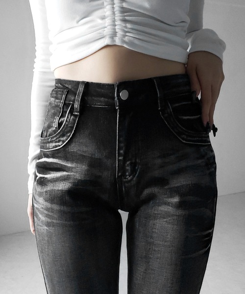 「me+em select」 ブーツカットデニムパンツ LARGE ブルー レディース_画像9