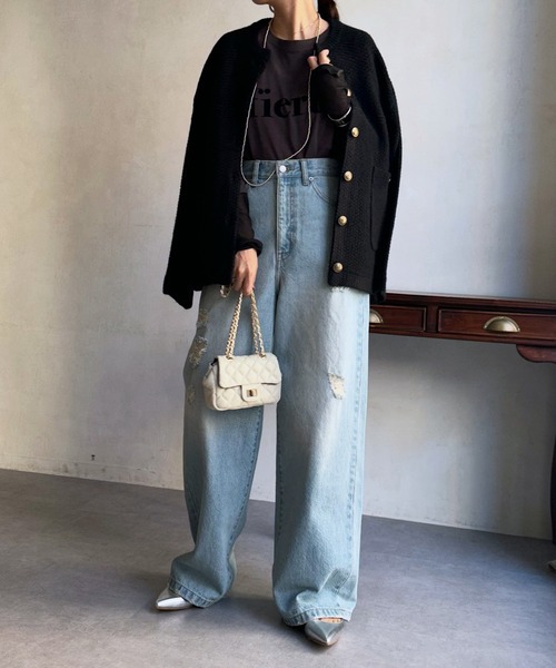 「DouDou」 ニットカーディガン FREE オフホワイト レディース_画像4