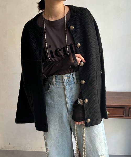 「DouDou」 ニットカーディガン FREE オフホワイト レディース_画像5