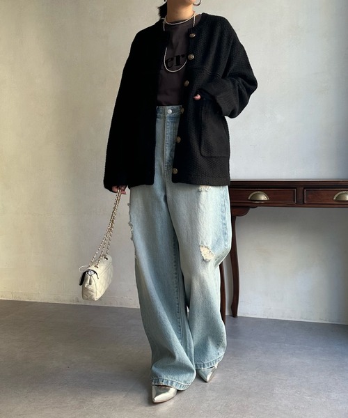 「DouDou」 ニットカーディガン FREE オフホワイト レディース_画像7