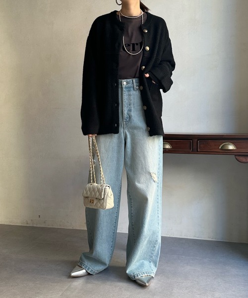 「DouDou」 ニットカーディガン FREE オフホワイト レディース_画像8