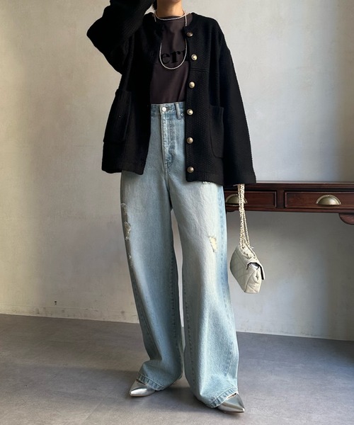 「DouDou」 ニットカーディガン FREE オフホワイト レディース_画像9