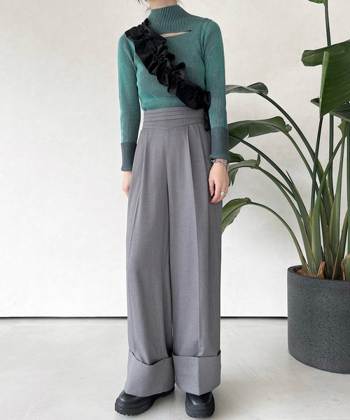 「musubore」 長袖ニット FREE ホワイト×ブラック レディース_画像2