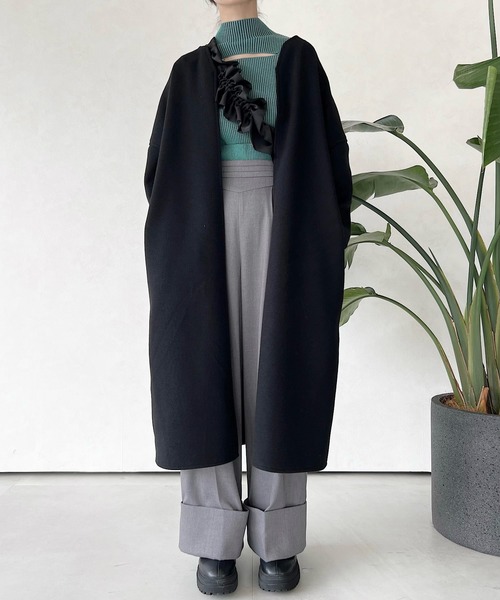 「musubore」 長袖ニット FREE ホワイト×ブラック レディース_画像3