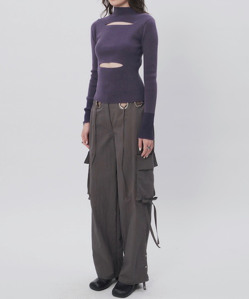 「musubore」 長袖ニット FREE ホワイト×ブラック レディース_画像4