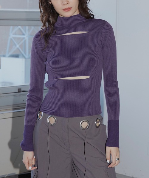 「musubore」 長袖ニット FREE ホワイト×ブラック レディース_画像5