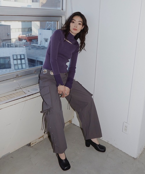 「musubore」 長袖ニット FREE ホワイト×ブラック レディース_画像6