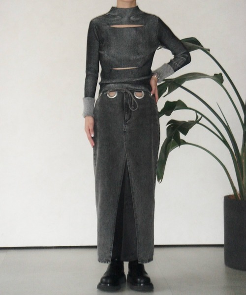 「musubore」 長袖ニット FREE ホワイト×ブラック レディース_画像7