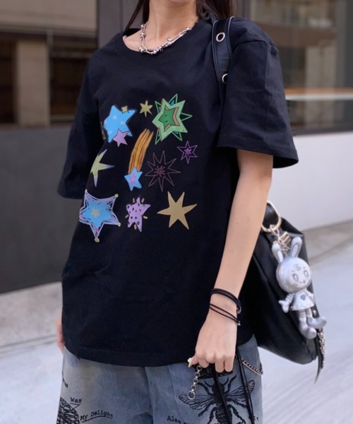 lilful tシャツ 「26年春夏新作」スターポップカラーデザインプリントT