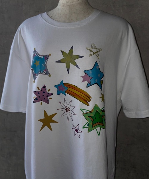 lilful tシャツ 「26年春夏新作」スターポップカラーデザインプリントT