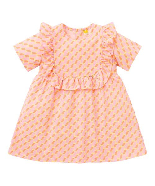 ワンピース 「吸汗速乾」幾何学柄フリル半袖ワンピース キッズ 子供服