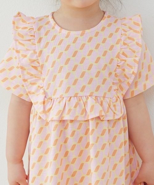 ワンピース 「吸汗速乾」幾何学柄フリル半袖ワンピース キッズ 子供服