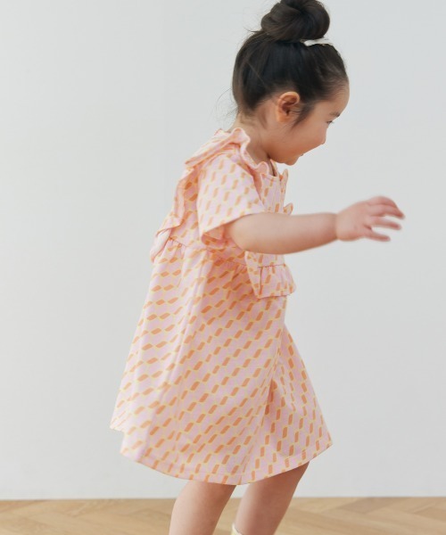 ワンピース 「吸汗速乾」幾何学柄フリル半袖ワンピース キッズ 子供服