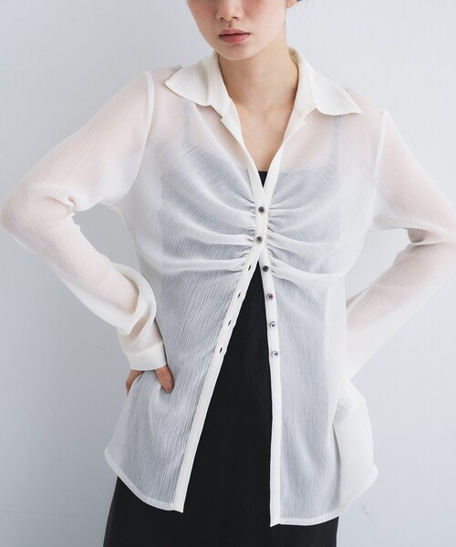 ブラウス シャツ thin gather shirts レディースの画像